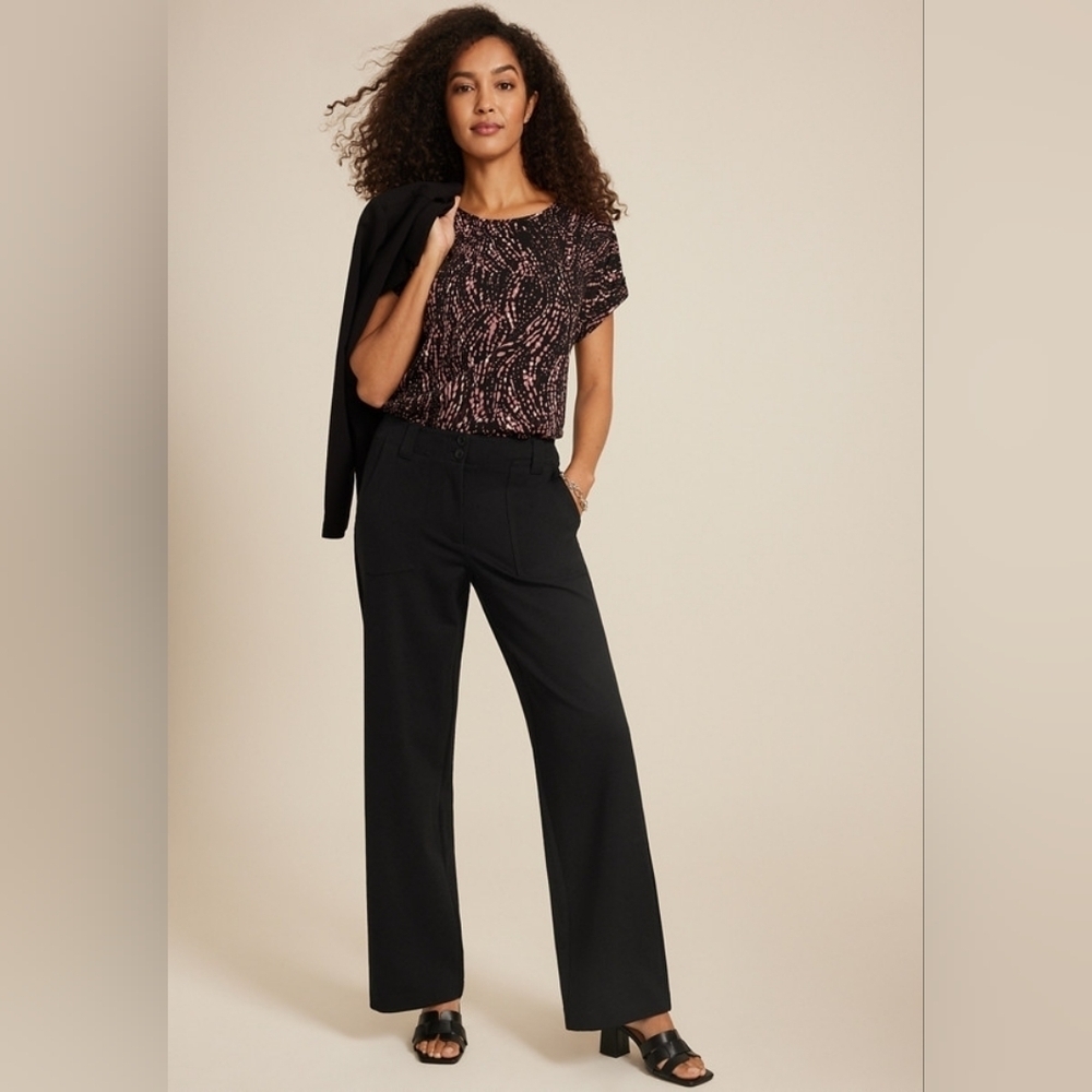 Maurices Black Ponte Patch Pocket High Rise Wide Leg Dress Pant NWT